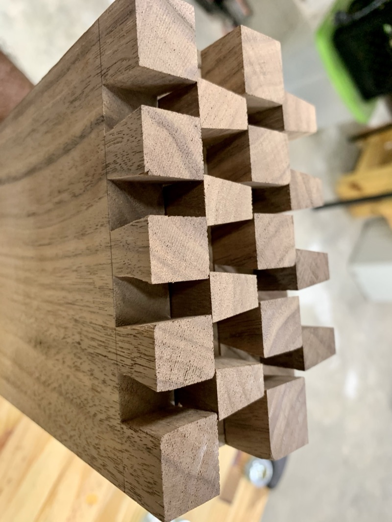 Hand-cut walnut dovetails