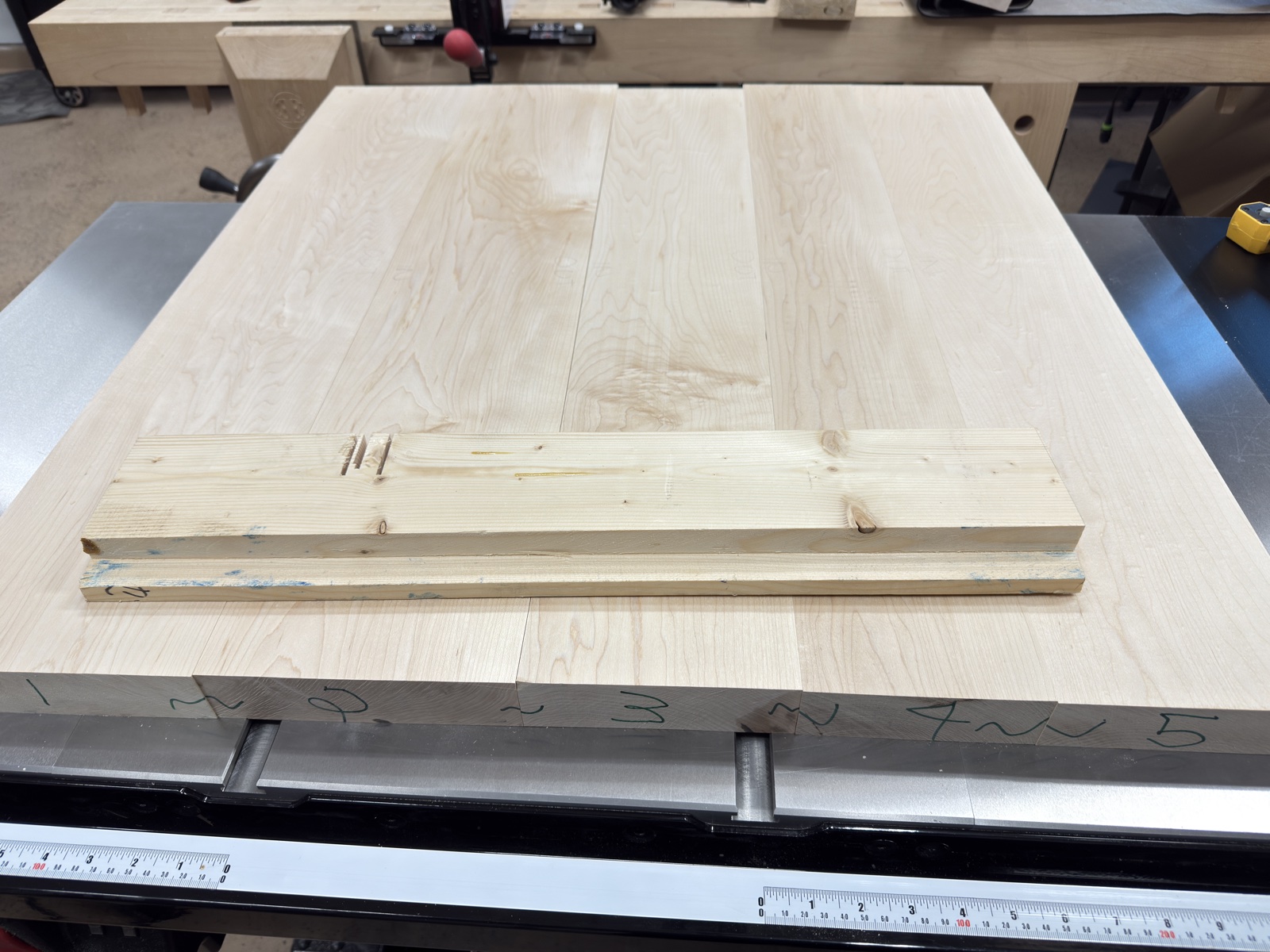 All maple components laid out before assembly